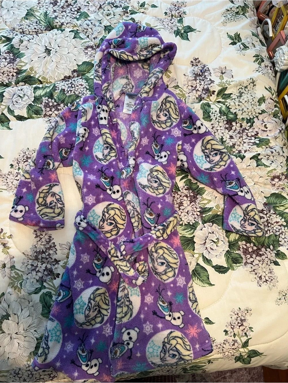 Disney Frozen Girls Plush Fleece Robe Size 6 Belted Pocket Purple Elsa